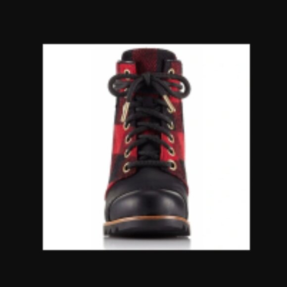 Sorel Lexie Waterproof Leather Woolen Plaid Wedge Boots Size us8.5 women's - Picture 4 of 8